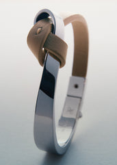 Ormé Bangle - Silver in rhodium with Taupe Leather
